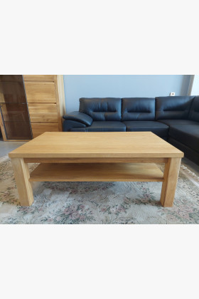 Tömör tölgyfa dohányzóasztal tárolóval, természetes tölgy furnér,